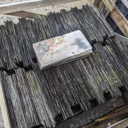 Crates of reclaimed Delabole slates
