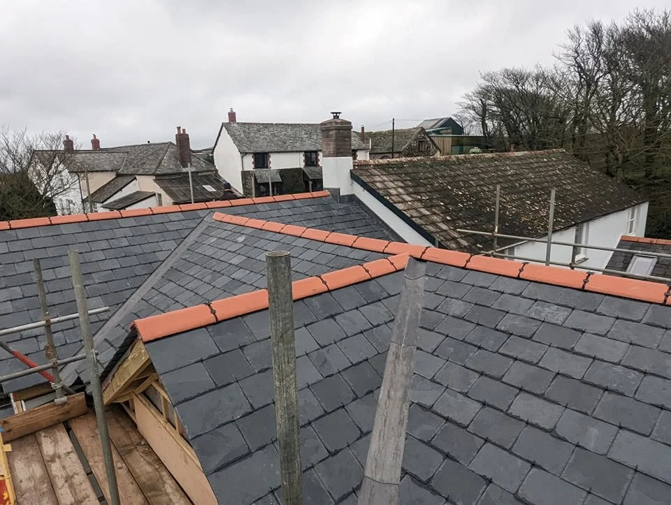 Hartland extension: slate roof with red ridge tiles